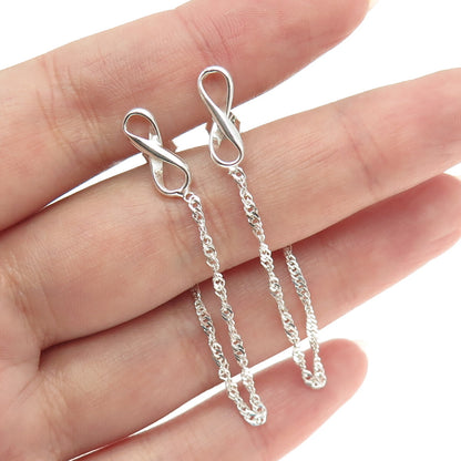 925 Sterling Silver Singapore Chain Infinity Dangling Earrings