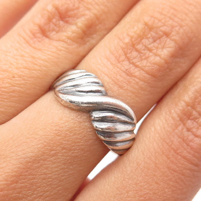 925 Sterling Silver Vintage Ribbed Crossover Ring Size 7.25