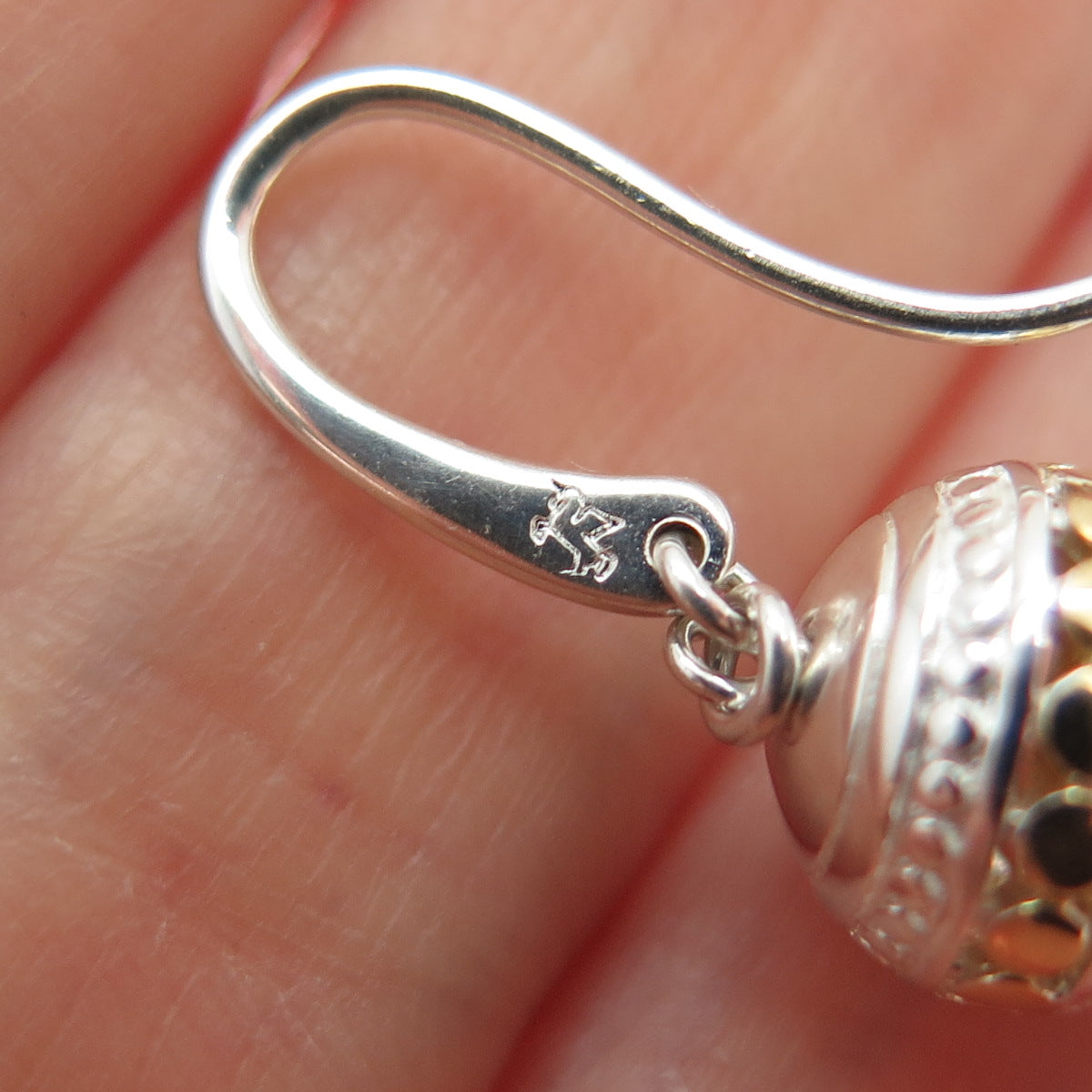 KIT HEATH Sterling Silver 2-Tone Vintage Faux Pearl Modernist Dangle Earrings