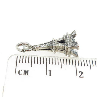 835 Silver Vintage Eiffel Tower Minimalist 3D Charm Pendant