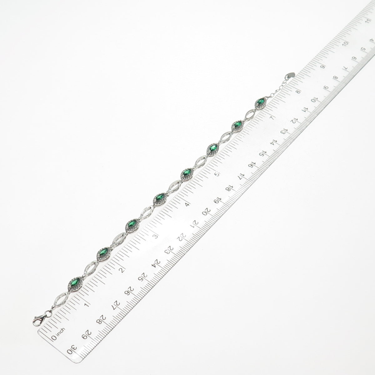 925 Sterling Real Marquise-Cut Chrome Diopside & Round-Cut C Z Bracelet 7-8"
