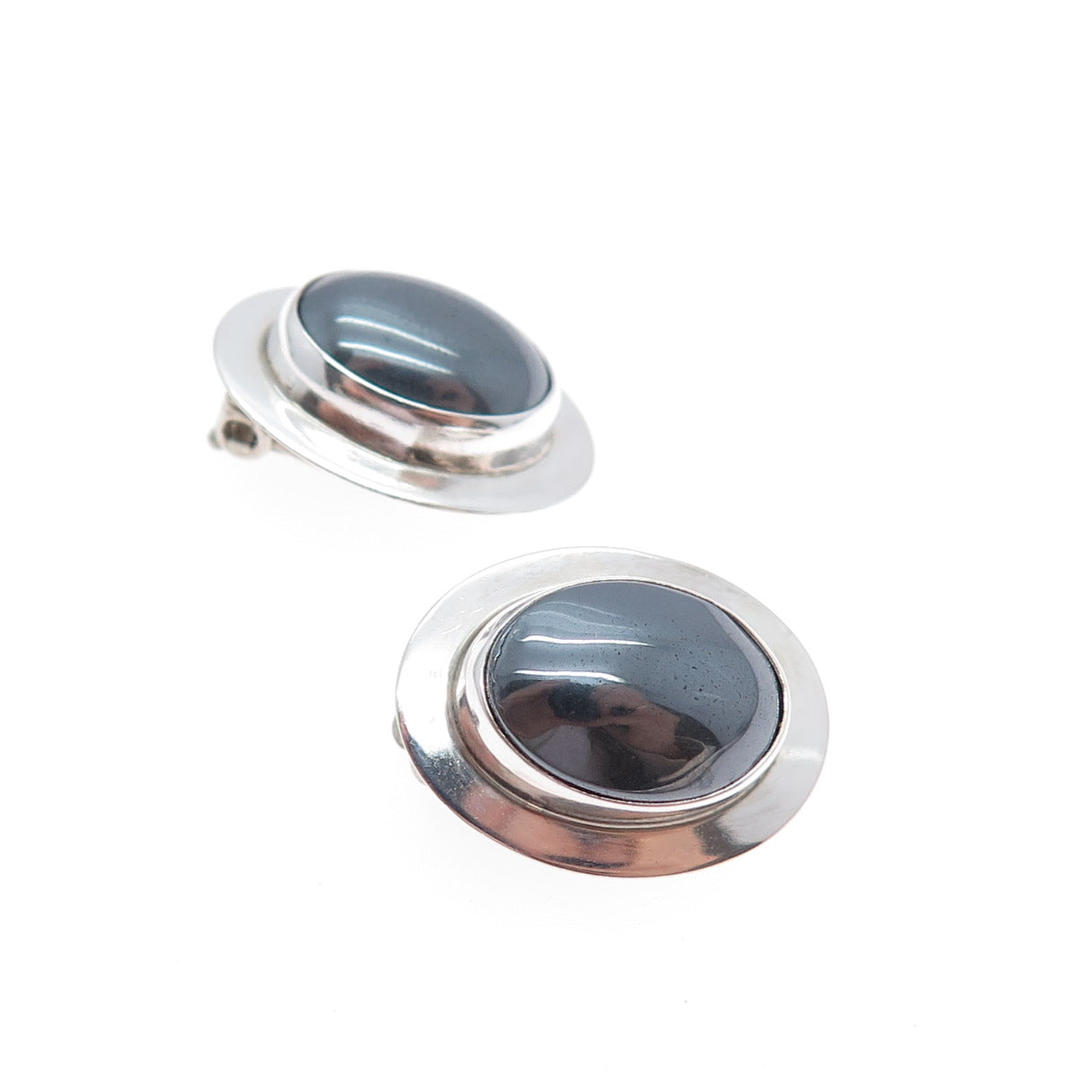 VHC VIDAL CHAVEZ Old Pawn 925 Sterling Silver Vintage Hematite Clip On Earrings