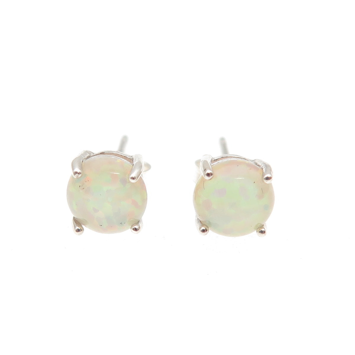 925 Sterling Silver Real Round-Cut Opal Stud Earrings
