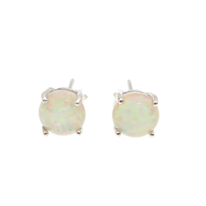 925 Sterling Silver Real Round-Cut Opal Stud Earrings
