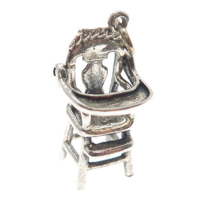 JEWELART Sterling Silver Antique Baby Chair Minimalist Oxidized Charm Pendant