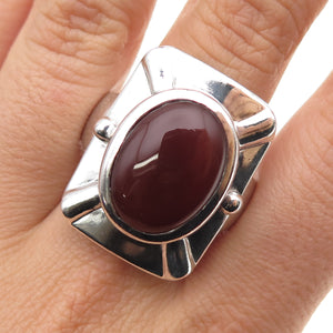 925 Sterling Silver Vintage Real Carnelian Modernist Ring Size 10