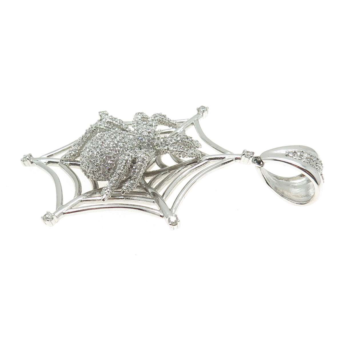 925 Sterling Silver Round-Cut C Z Spider Web Pendant