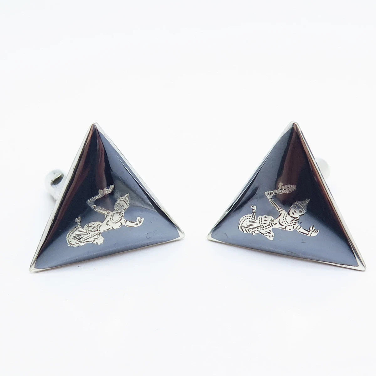 925 Sterling Silver Vintage Siam Niello Hindu Goddess Cufflinks