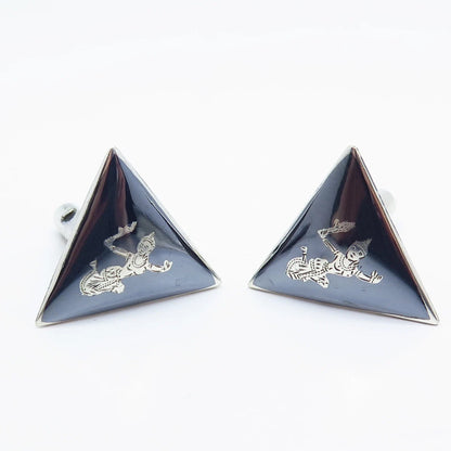 925 Sterling Silver Vintage Siam Niello Hindu Goddess Cufflinks