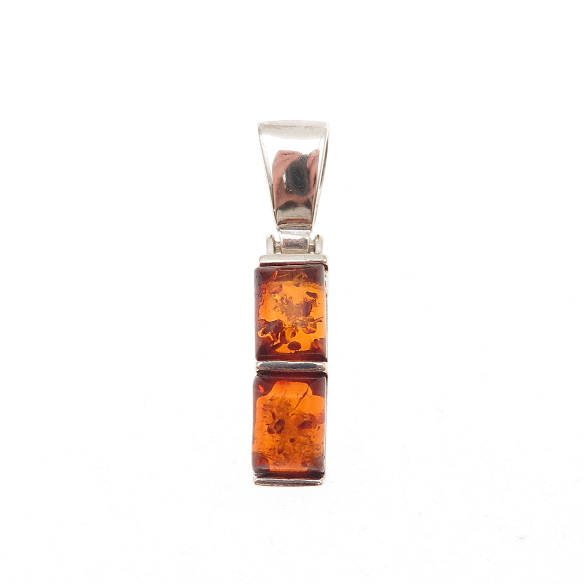925 Sterling Silver Vintage Real Amber Bar Charm Pendant