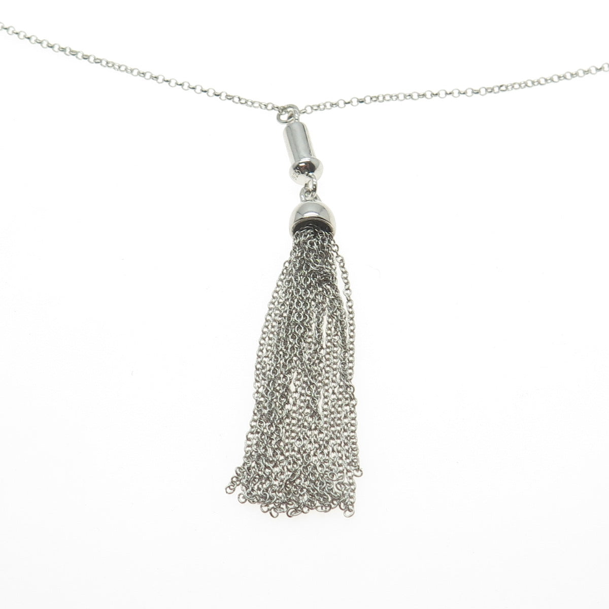 925 Sterling Silver Tassel Rolo Chain Necklace 28"