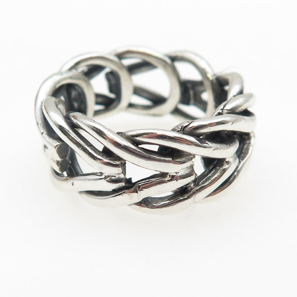 925 Sterling Silver Vintage Interlocked Overlap Band Ring Size 10.5
