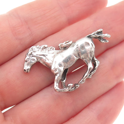 925 Sterling Silver Vintage Wild Horse Oxidized 3D Charm Pendant