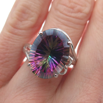 JH YOUNG 925 Sterling Silver Real Oval-Cut Mystic Quartz Ring Size 7.5