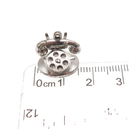 925 Sterling Silver Antique Art Deco Rotary Phone I Love You 3D Mini Pendant