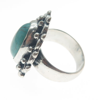 925 Sterling Silver Vintage Mountain Turquoise Flower Oxidized Ring Size 8.75