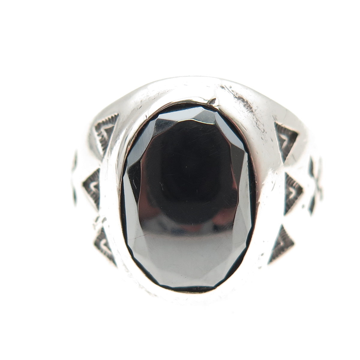 Wheeler Mfg Old Pawn Sterling Silver Vintage Hematite Arrow Tribal Ring Size 9.5