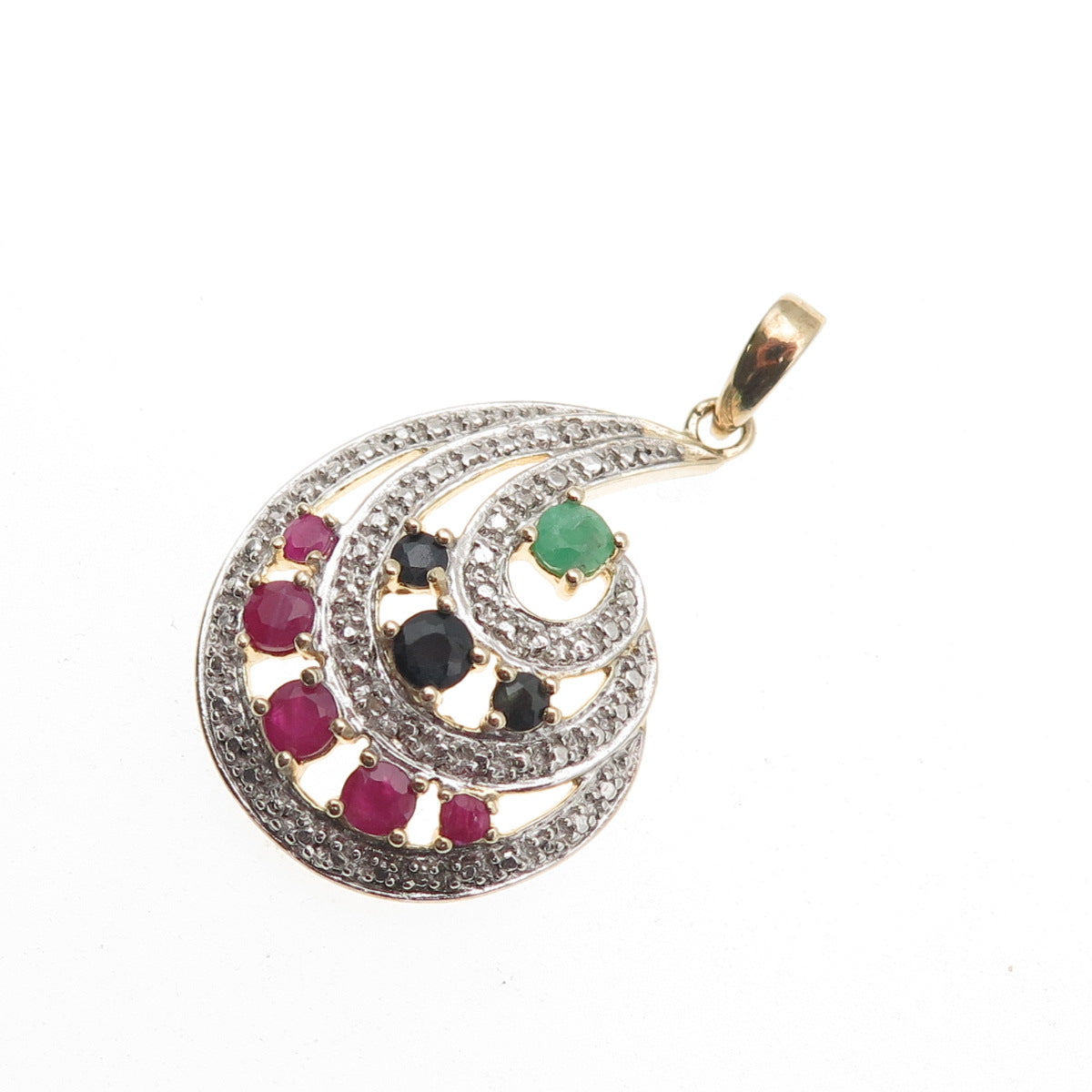 Ross Simons 925 Sterling Real Diamond Accent Ruby Sapphire Emerald Flame Pendant