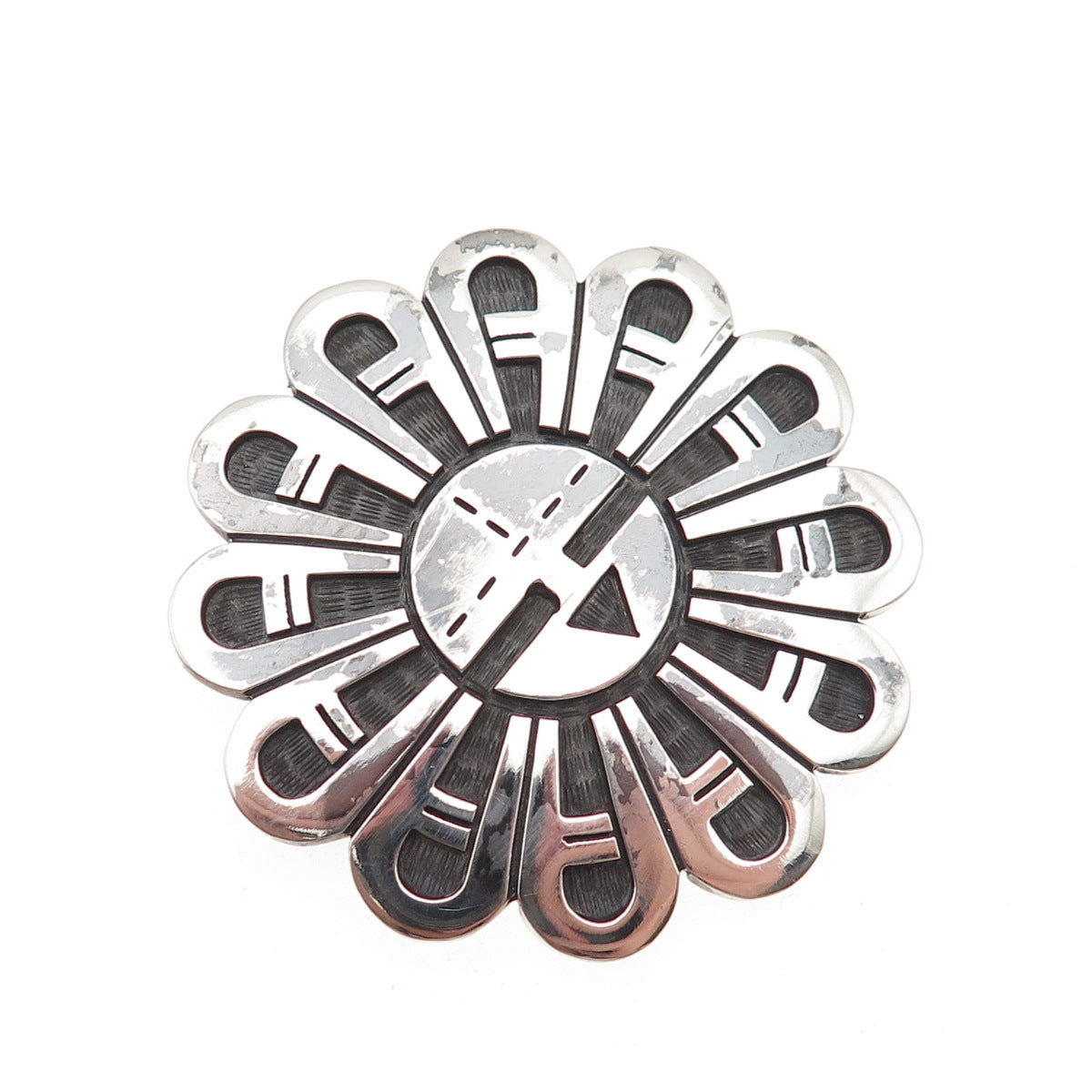 Leonard Shupla Hopi Old Pawn 925 Sterling Silver Vintage Sun Pin Brooch Pendant