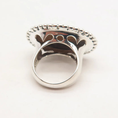 925 Sterling Silver Vintage Real Tiger Eye Gem Beaded Oval Ring Size 6