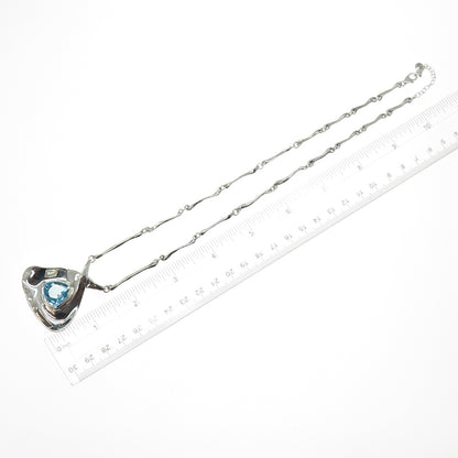 HAGIT GORALI 925 Sterling Silver Vintage Real Blue Topaz Modernist Necklace 20"