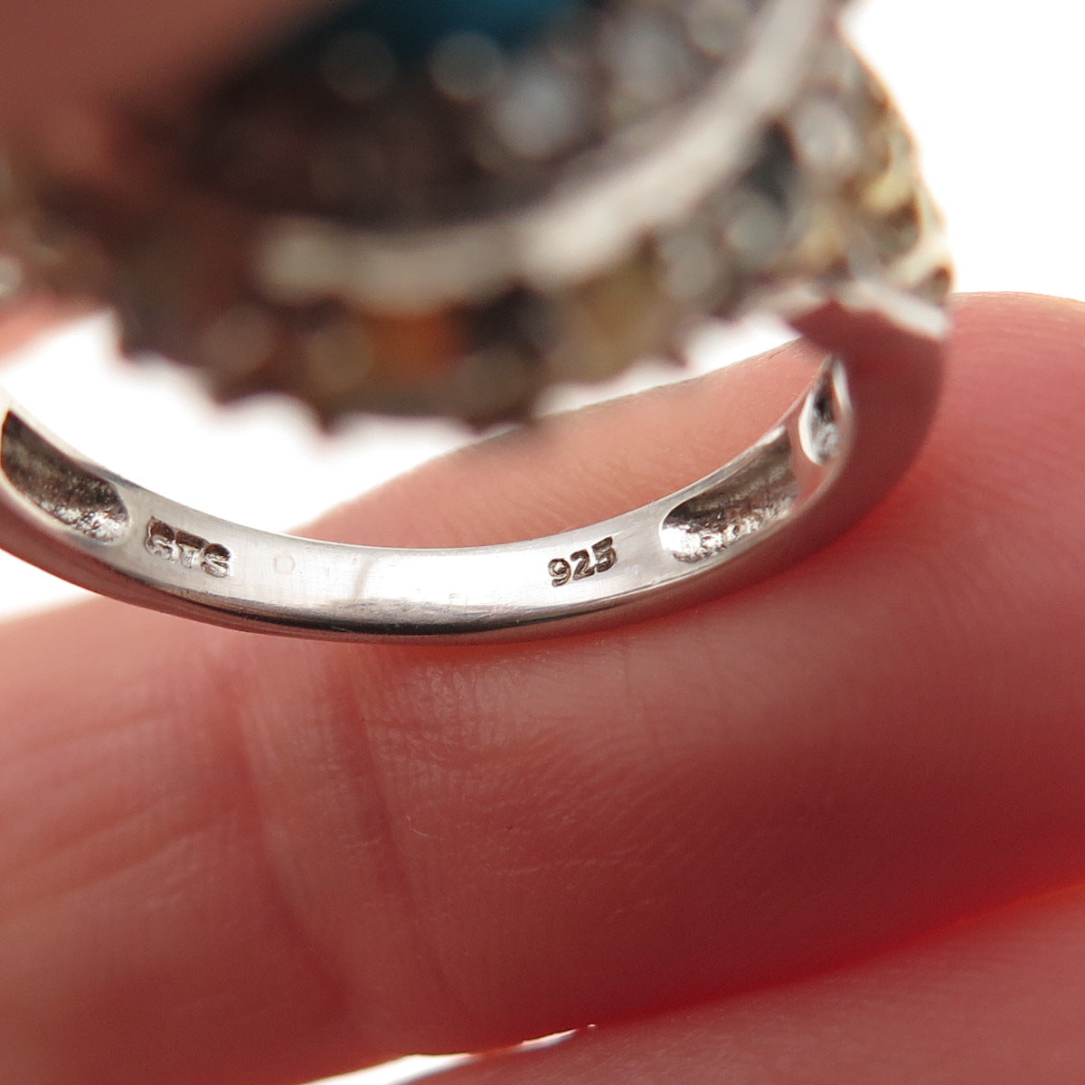 Chuck Clemency Sterling Silver 2-Tone Real Turquoise Opal & Topaz Ring Size 8.25