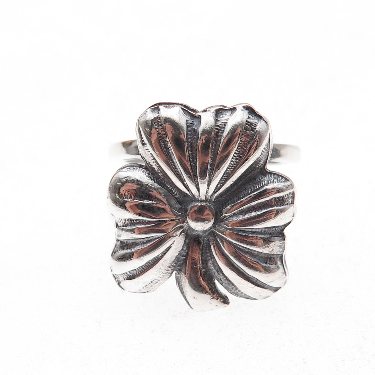 950 Silver Vintage Clover Good Luck Oxidized Ring Size 8