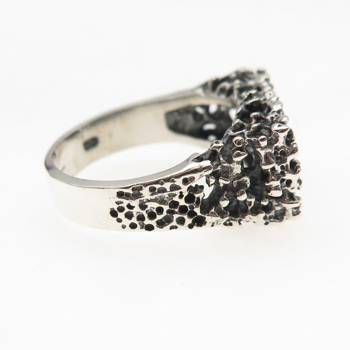 Ostby & Barton 925 Sterling Silver Vintage Modernist Nugget Oxidized Ring Size 9