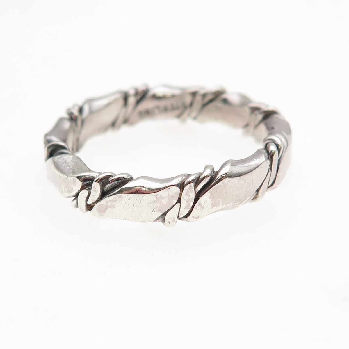 925 Sterling Silver Vintage Modernist Twisted Oxidized Band Ring Size 9.75