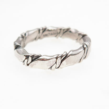 925 Sterling Silver Vintage Modernist Twisted Oxidized Band Ring Size 9.75