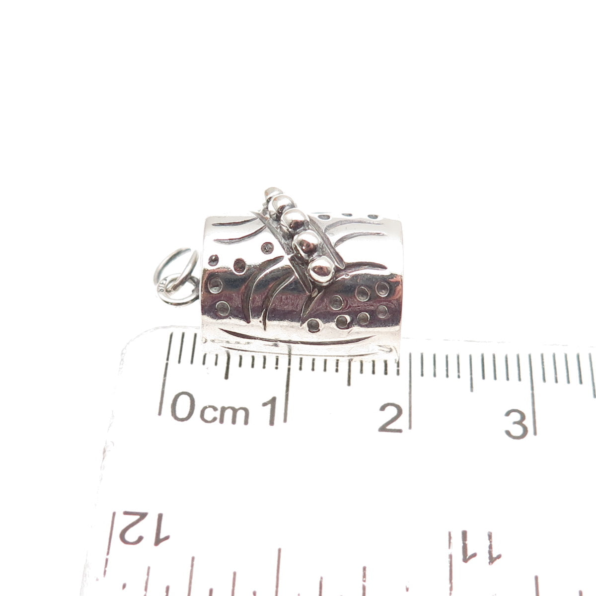 925 Sterling Silver Vintage Modernist Beaded Oxidized Charm Pendant