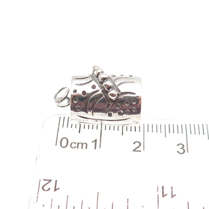 925 Sterling Silver Vintage Modernist Beaded Oxidized Charm Pendant