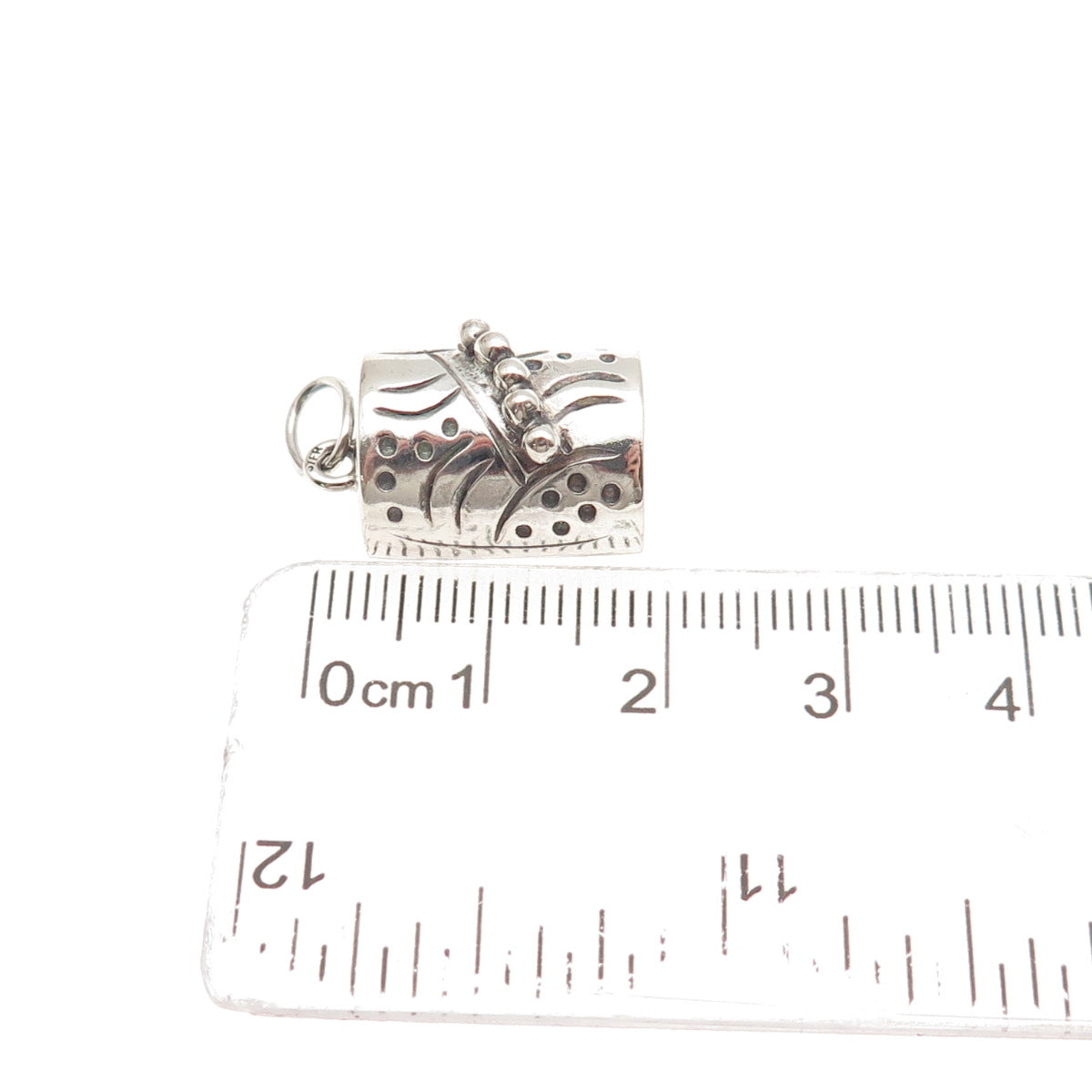 925 Sterling Silver Vintage Modernist Beaded 3D Mini Charm Pendant