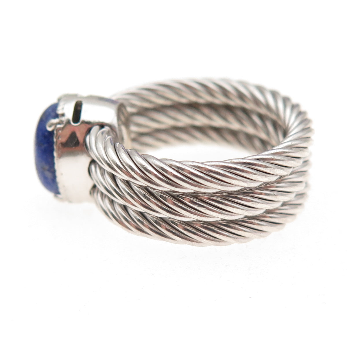 Dasan 925 Sterling Silver Italy Real Lapis 3-Row Ring Size 6.25