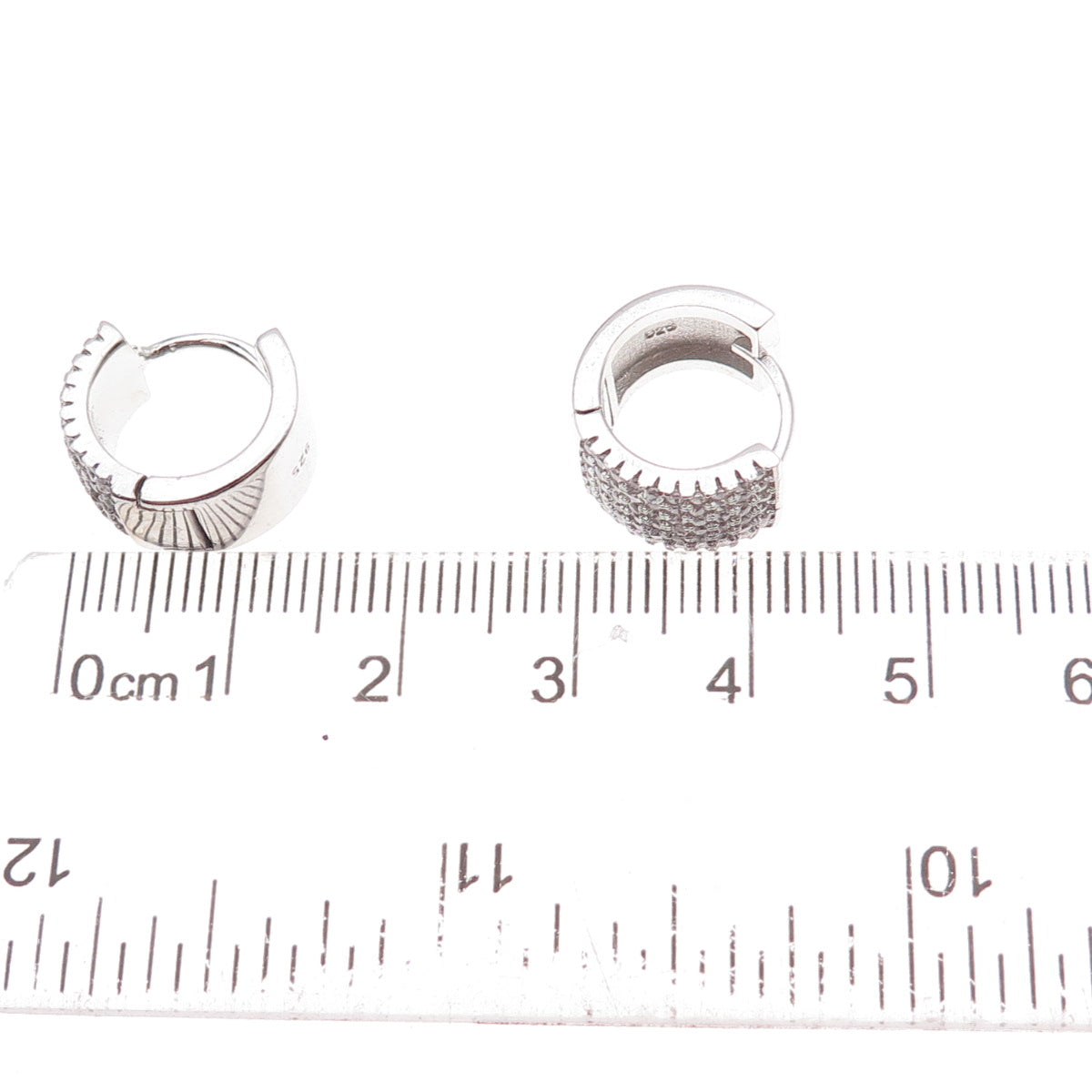 925 Sterling Silver Round-Cut C Z Hoop Earrings