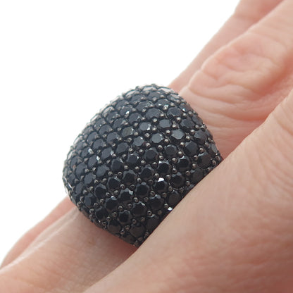925 Sterling Silver Real Black Spinel Gemstone Cluster Wide Ring Size 7