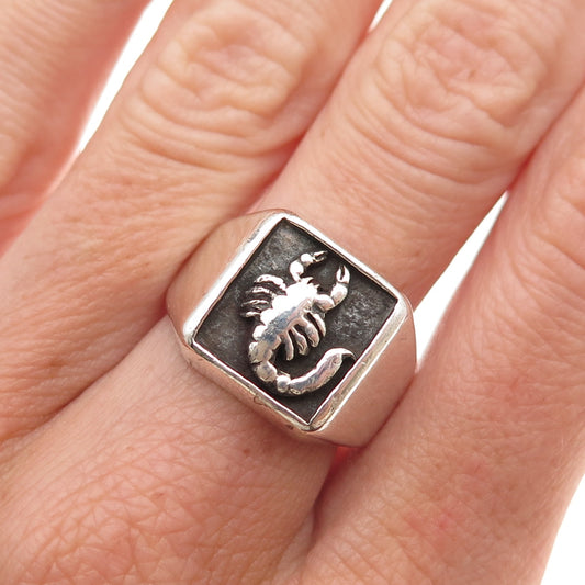 925 Sterling Silver Vintage Mexico Scorpio Zodiac Sign Oxidized Ring Size 8