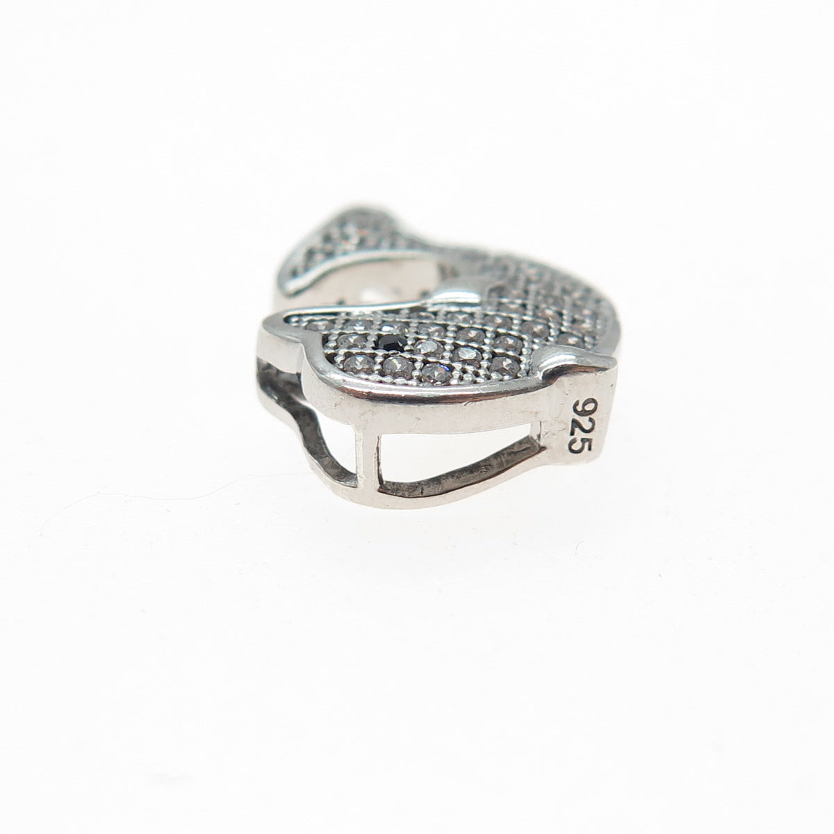 925 Sterling Silver Round-Cut Black & White C Z Dolphin Mini Slide Charm Pendant