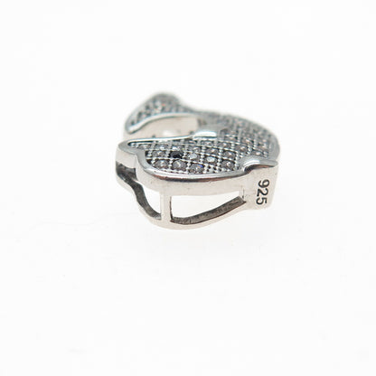 925 Sterling Silver Round-Cut Black & White C Z Dolphin Mini Slide Charm Pendant