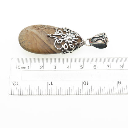 DOUG PAULUS 925 Sterling Silver Vintage Real Jasper Flower Pendant