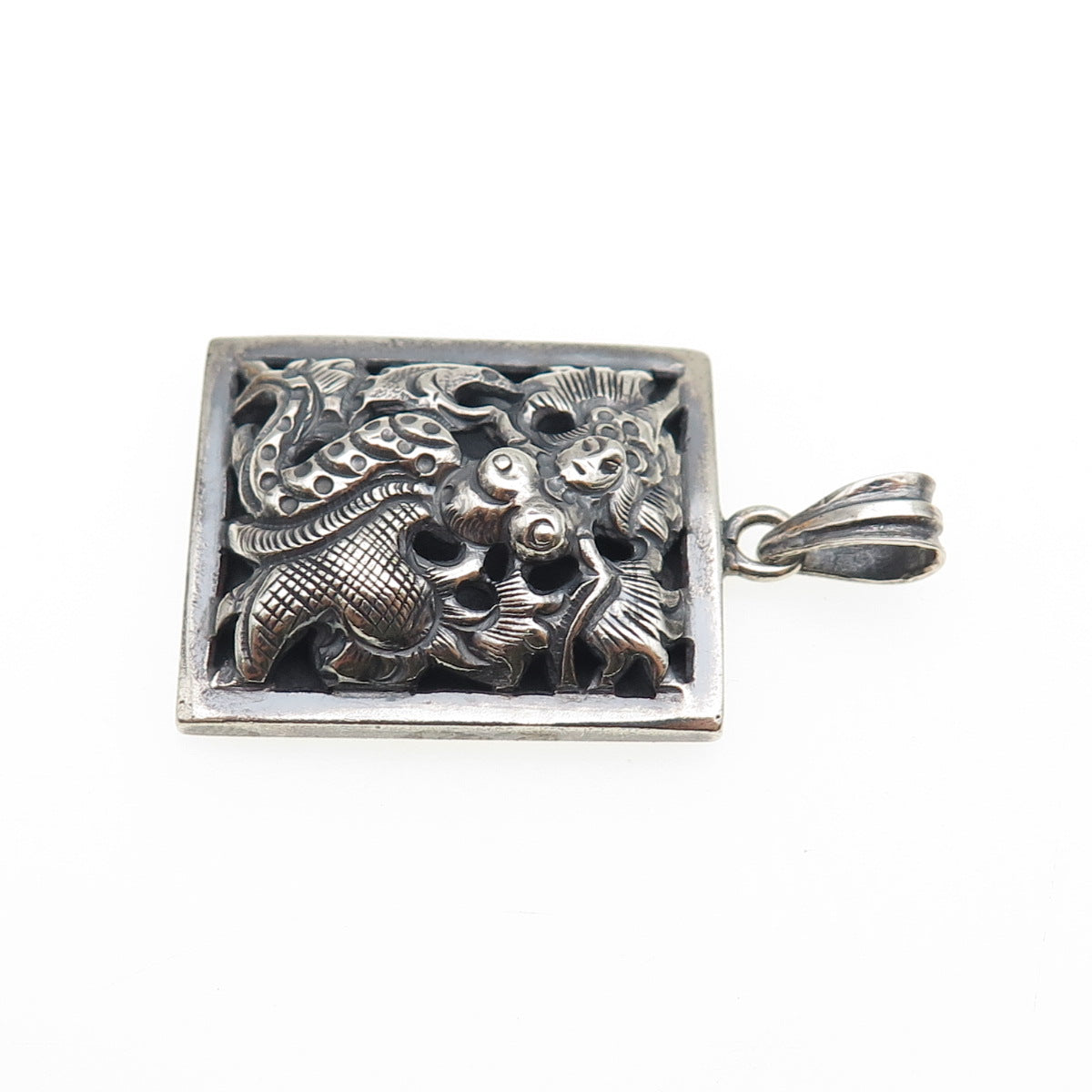 925 Sterling Silver Vintage LVT Artisan Modernist Mermaid Oxidized Charm Pendant
