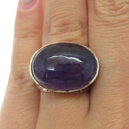 925 Sterling Silver Vintage Real Cabochon Amethyst Ring Size 6.75