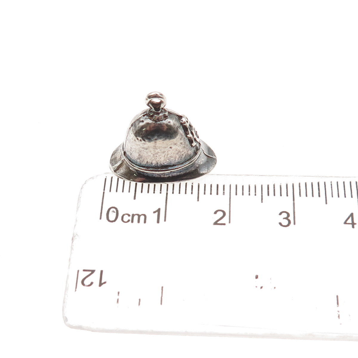 925 Sterling Silver Vintage Firefighter Helmet Oxidized 3D Mini Charm Pendant