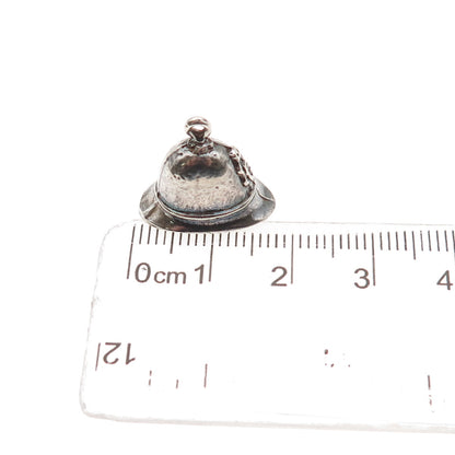 925 Sterling Silver Vintage Firefighter Helmet Oxidized 3D Mini Charm Pendant