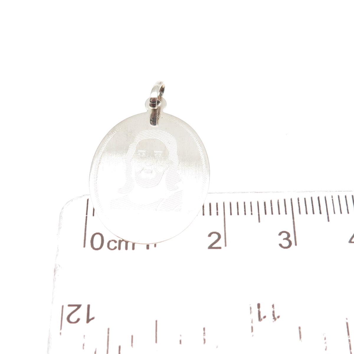 925 Sterling Silver Vintage Engraved Jesus Oval Tag Charm Pendant