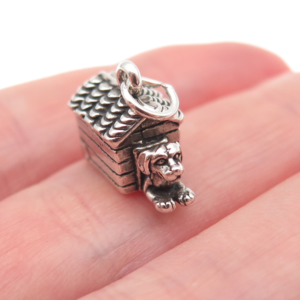 Sunwest 925 Sterling Silver Vintage Dog House Oxidized 3D Mini Charm Pendant