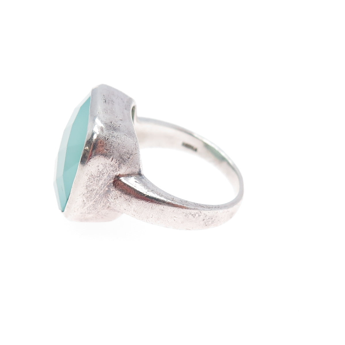 925 Sterling Silver Vintage Real Cushion-Cut Chalcedony Ring Size 6.5