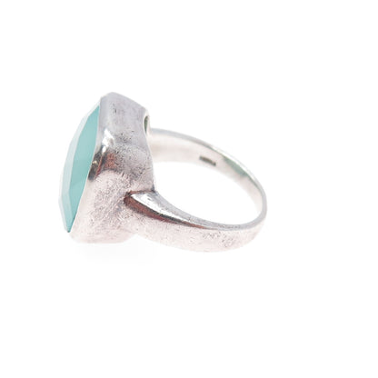 925 Sterling Silver Vintage Real Cushion-Cut Chalcedony Ring Size 6.5