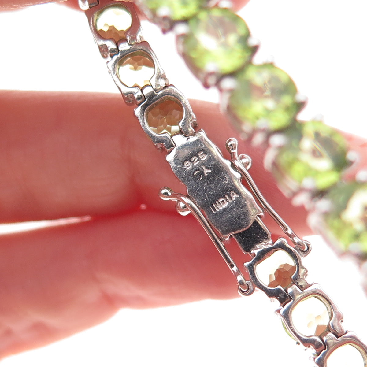 925 Sterling Silver Vintage Real Round-Cut Peridot Bracelet 6.75"