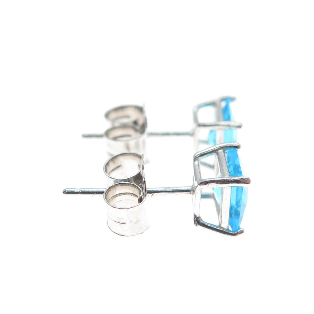 925 Sterling Silver Princess-Cut Blue C Z Stud Earrings